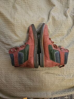 Vintage 90s Maroon and Green Suede Lace-Up Boots